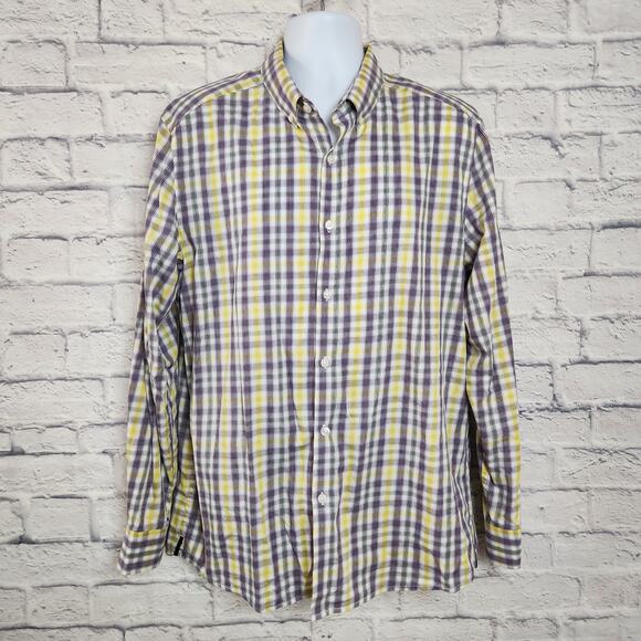 Kenneth Cole Shirt Mens Size XL Long Sleeve Button Down Plaid - Picture 1 of 12